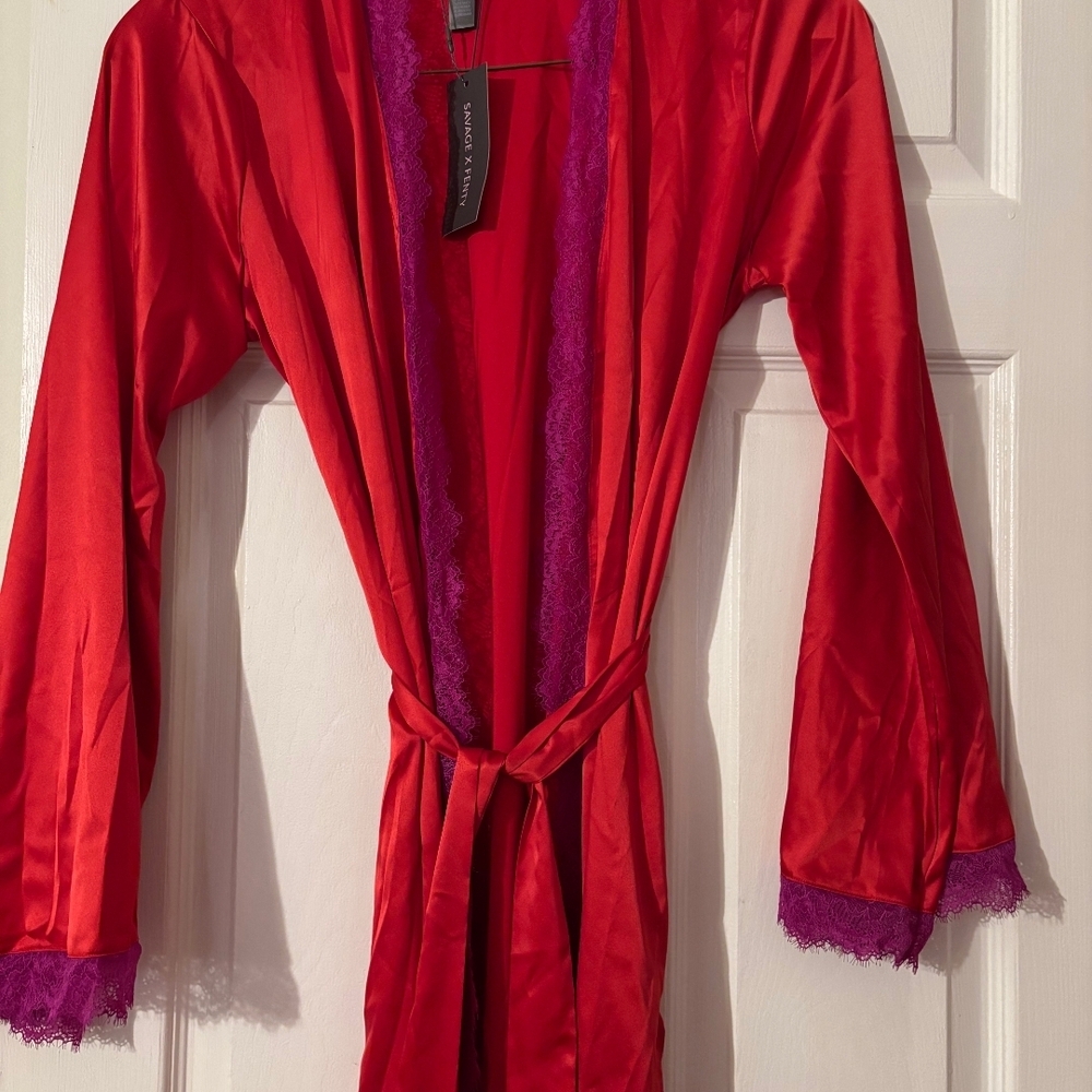 Savage Fenty Red and Purple Satin Robe